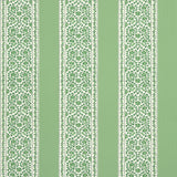 JASMINE wallpaper in Leaf Green from Schumacher's Moon River collection, featuring a botanical stripe pattern in green and white.