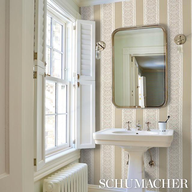 JASMINE Neutral by Schumacher Classic Floral Stripe Wallpaper – Moon River Collection 5014342