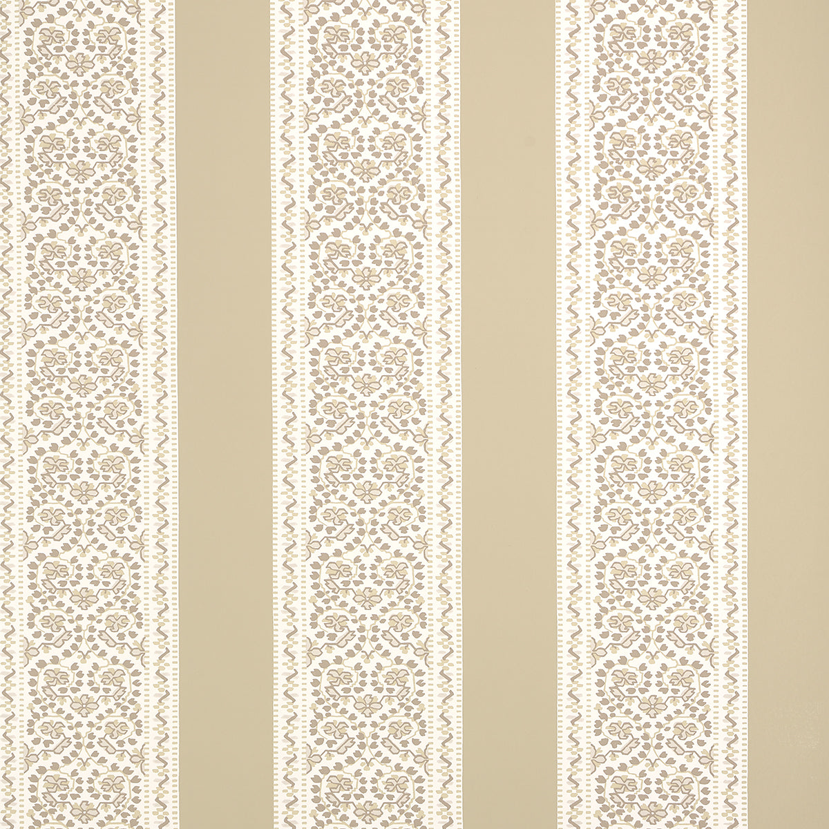 JASMINE wallpaper in neutral colorway from Schumacher's Moon River collection, featuring a classic floral stripe pattern.