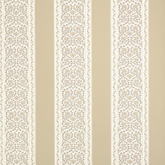 JASMINE wallpaper in neutral colorway from Schumacher's Moon River collection, featuring a classic floral stripe pattern.