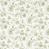 Chinoiserie Vine wallpaper in Leaf Green by Mark D. Sikes for Schumacher, featuring an exotic floral vine pattern in green on white.