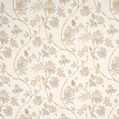 Chinoiserie Vine wallpaper in neutral by Mark D. Sikes for Schumacher, featuring an elegant floral vine pattern in beige and taupe tones.