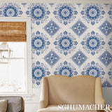 Montecito Medallion Indigo by Mark D. Sikes Large-Scale Medallion Wallpaper – Schumacher 5014360