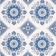 Montecito Medallion indigo wallpaper by Mark D. Sikes for Schumacher, large-scale medallion pattern inspired by India and Turkey.