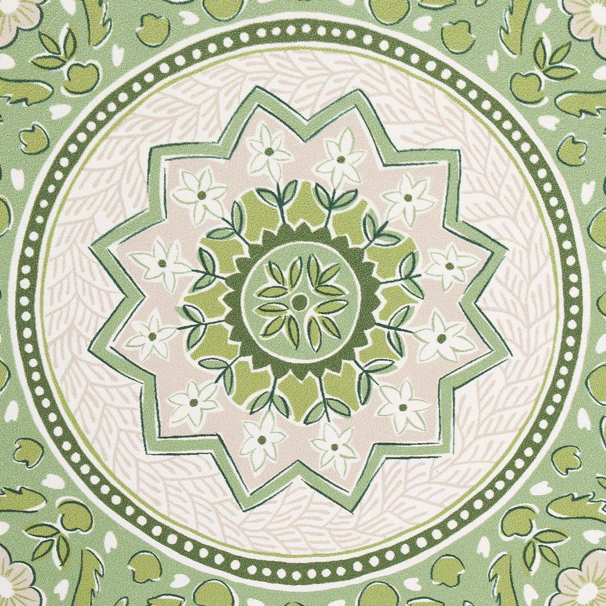 Montecito Medallion Leaf Green by Mark D. Sikes Large-Scale Medallion Wallpaper – Schumacher 5014361