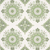 Montecito Medallion wallpaper in leaf green by Mark D. Sikes for Schumacher, featuring large-scale medallion motifs inspired by India and Turkey.