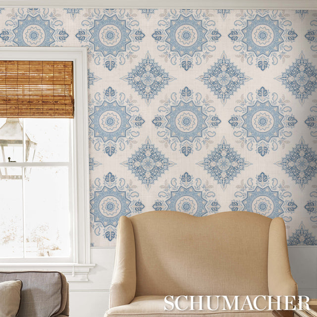 Montecito Medallion China Blue by Mark D. Sikes Large-Scale Medallion Wallpaper – Schumacher 5014362