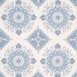 Montecito Medallion wallpaper in China Blue by Mark D. Sikes for Schumacher, featuring large-scale medallion motifs inspired by India and Turkey.