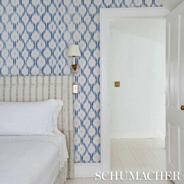 Santa Monica Indigo by Mark D. Sikes Blue Ikat Wallpaper – Schumacher 5014370