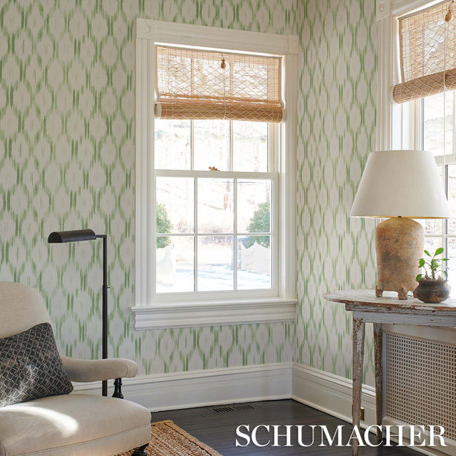 Santa Monica Leaf Green by Mark D. Sikes Ikat Wallpaper – Schumacher 5014372