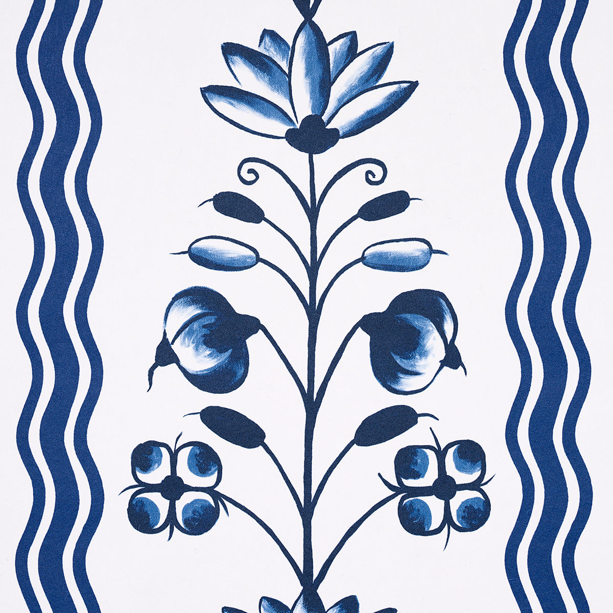 Delft Waves Blue by Marie-Anne Oudejans Floral Stripe Wallpaper – Schumacher 5014380