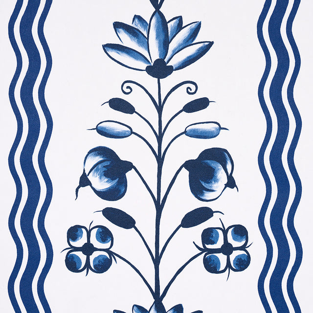 Delft Waves Blue by Marie-Anne Oudejans Floral Stripe Wallpaper – Schumacher 5014380