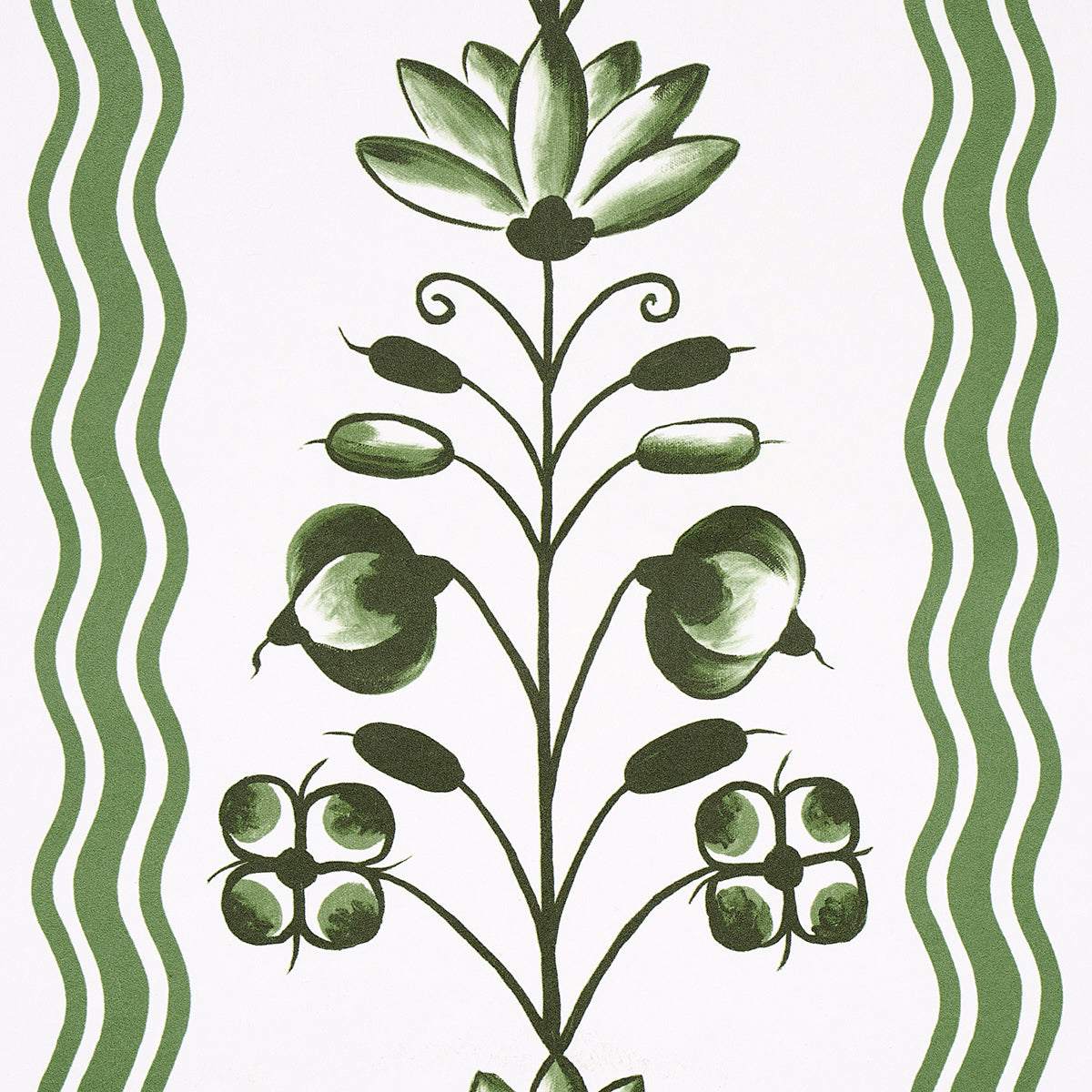 Delft Waves Green by Schumacher Hand-Painted Floral Stripe Wallpaper – Marie-Anne Oudejans 5014381