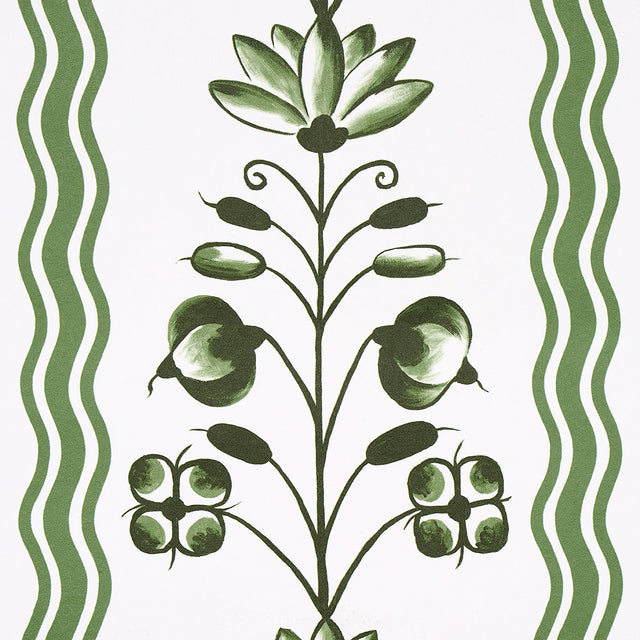 Delft Waves Green by Schumacher Hand-Painted Floral Stripe Wallpaper – Marie-Anne Oudejans 5014381