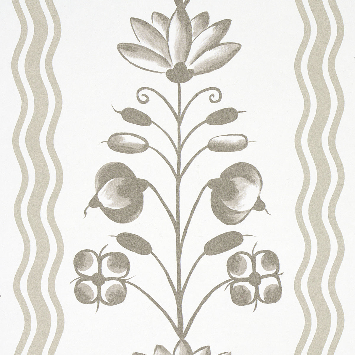 Delft Waves Neutral by Schumacher Hand-Painted Floral Stripe Wallpaper – Marie-Anne Oudejans 5014382