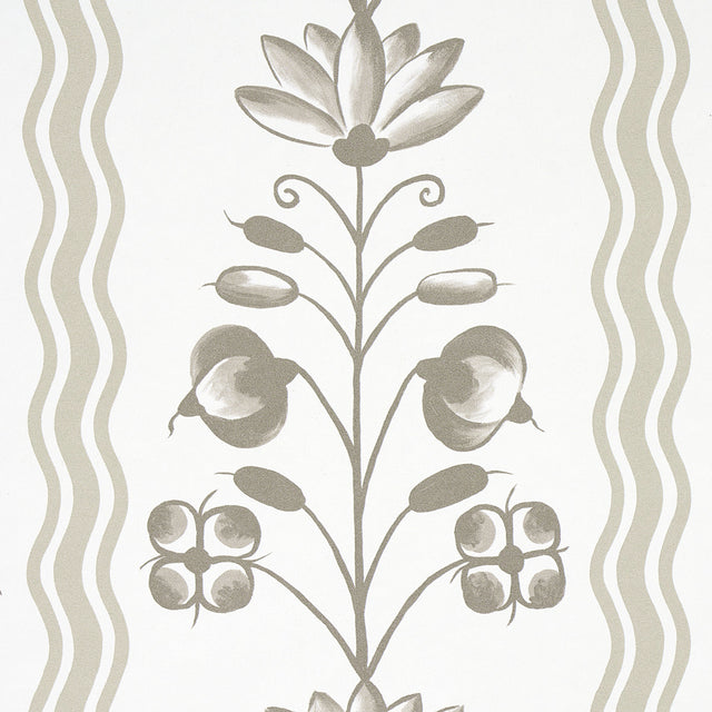 Delft Waves Neutral by Schumacher Hand-Painted Floral Stripe Wallpaper – Marie-Anne Oudejans 5014382