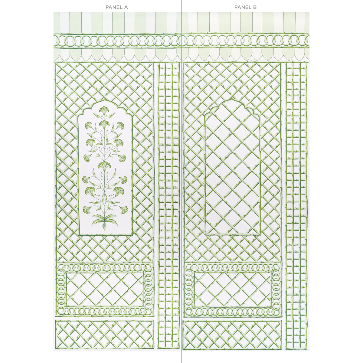Bamboo Trellis Panel A Green by Marie-Anne Oudejans Schumacher Wallpaper Panel – Schumacher 5014390