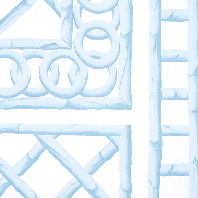 Bamboo Trellis Panel A Blue by Marie-Anne Oudejans Lattice Scenic Wallpaper Panel – Schumacher 5014391