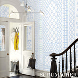 Bamboo Trellis Panel A Blue by Marie-Anne Oudejans Lattice Scenic Wallpaper Panel – Schumacher 5014391