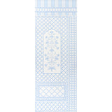 Bamboo Trellis Panel A in blue by Marie-Anne Oudejans for Schumacher. Chic lattice wallpaper panel with stylized floral inset, inspired by Jaipur decorative painting.