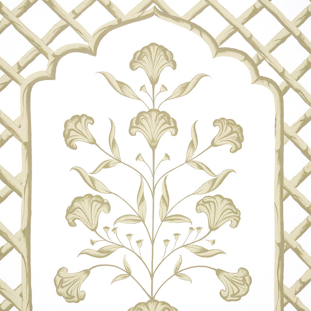 Bamboo Trellis Panel A Neutral by Marie-Anne Oudejans Schumacher Designer Wallpaper Panel – Schumacher 5014392