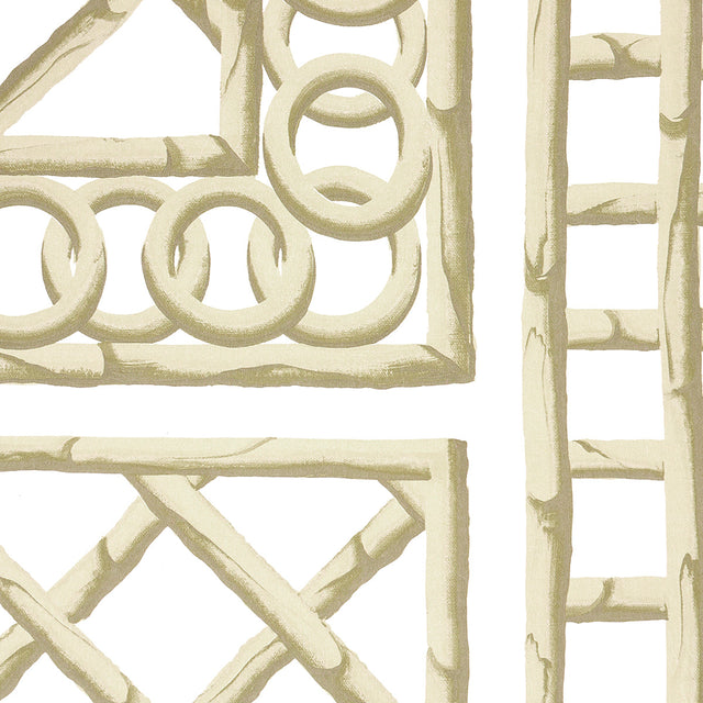 Bamboo Trellis Panel A Neutral by Marie-Anne Oudejans Schumacher Designer Wallpaper Panel – Schumacher 5014392