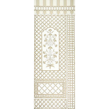 Bamboo Trellis Panel A wallpaper in neutral by Marie-Anne Oudejans for Schumacher, featuring a chic lattice and floral design.