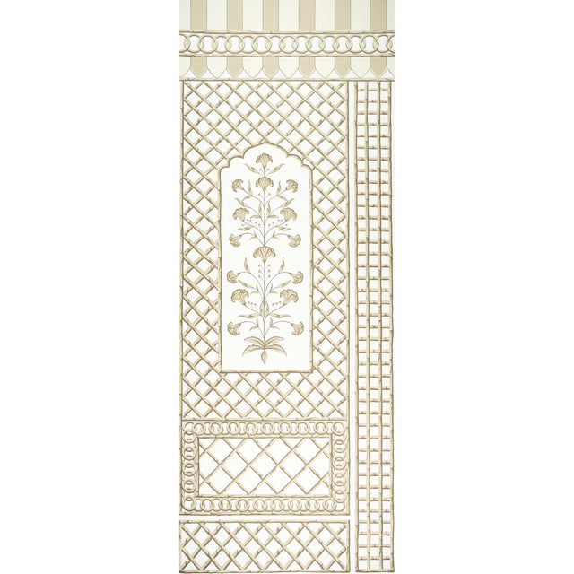 Bamboo Trellis Panel A wallpaper in neutral by Marie-Anne Oudejans for Schumacher, featuring a chic lattice and floral design.