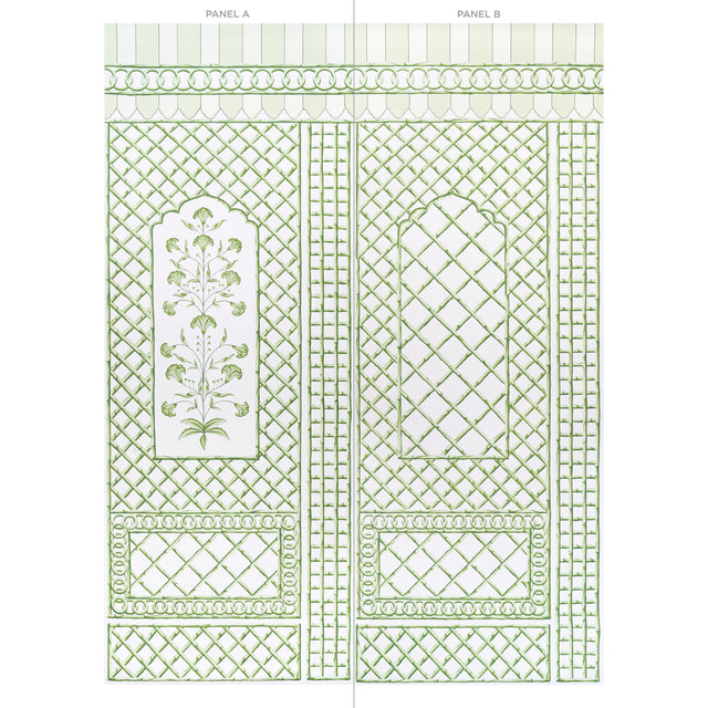 Bamboo Trellis Panel B Green by Marie-Anne Oudejans Lattice Wallpaper Panel – Schumacher 5014400