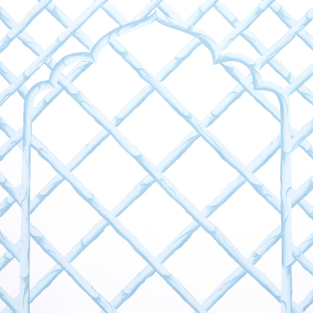 Bamboo Trellis Panel B Blue by Marie-Anne Oudejans Chic Lattice Wallpaper Panel – Schumacher 5014401