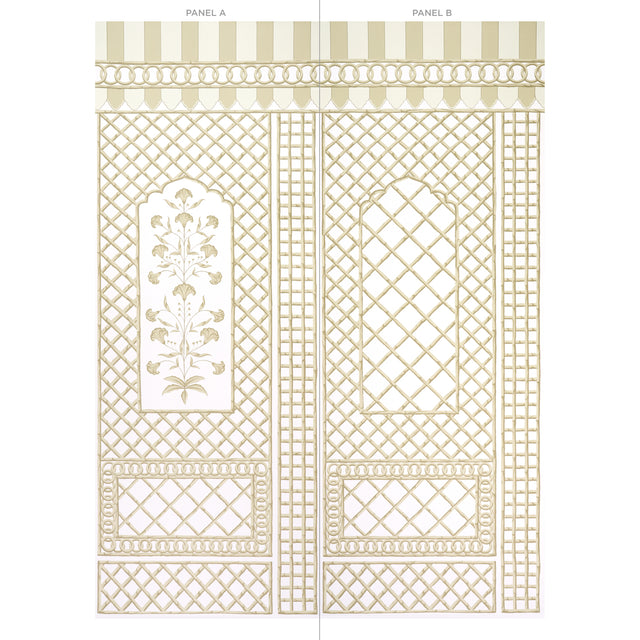 Bamboo Trellis Panel B Neutral by Marie-Anne Oudejans Lattice Wallpaper – Schumacher 5014402