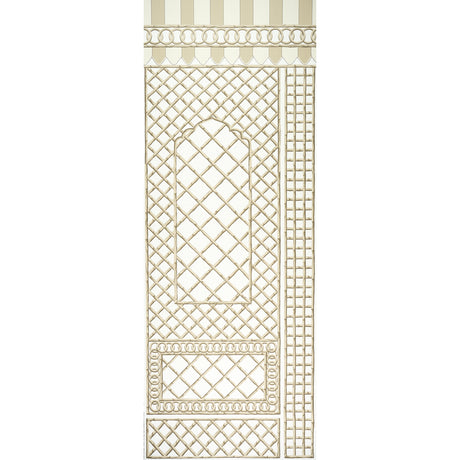 Bamboo Trellis Panel B wallpaper in neutral by Marie-Anne Oudejans for Schumacher, featuring a chic lattice design inspired by Jaipur decorative painting.