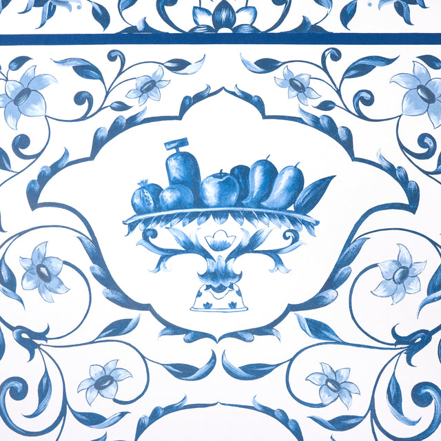 Mughal Garden Panel B Blue by Schumacher Designer Floral Fretwork Wallpaper Panel – Schumacher 5014420