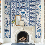 Mughal Garden Panel B Blue by Schumacher Designer Floral Fretwork Wallpaper Panel – Schumacher 5014420
