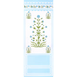Royal Poppy Panel A wallpaper in blue by Marie-Anne Oudejans for Schumacher, featuring stylized blue flowers and scalloped borders.