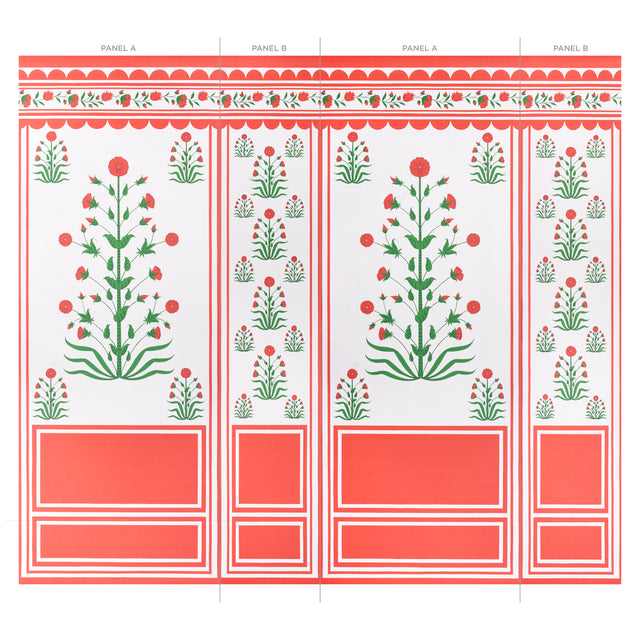 Royal Poppy Panel B Red by Marie-Anne Oudejans Scenic Floral Wallpaper Panel – Schumacher 5014440
