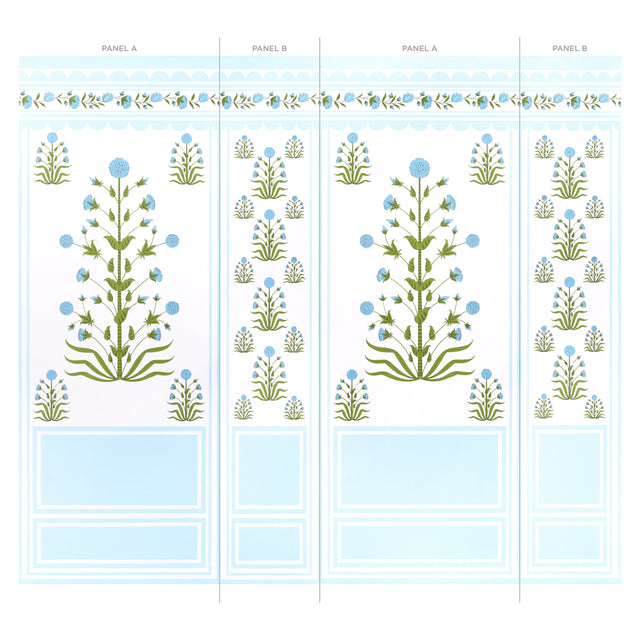 Royal Poppy Panel B Blue by Marie-Anne Oudejans Scenic Floral Wallpaper – Schumacher 5014441