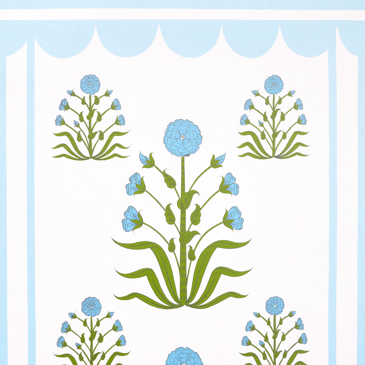 Royal Poppy Panel B Blue by Marie-Anne Oudejans Scenic Floral Wallpaper – Schumacher 5014441