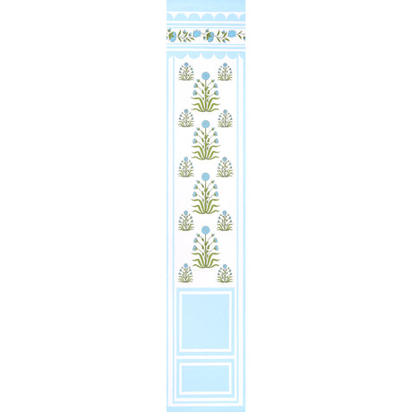 Royal Poppy Panel B wallpaper in blue by Marie-Anne Oudejans for Schumacher, featuring stylized blue poppy flowers and scalloped borders.