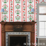 Poppy Stripes Red by Marie-Anne Oudejans Floral Stripe Wallpaper – Schumacher 5014450