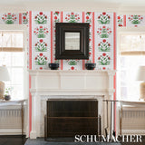 Poppy Stripes Red by Marie-Anne Oudejans Floral Stripe Wallpaper – Schumacher 5014450
