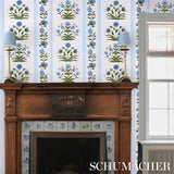 Poppy Stripes Blue by Marie-Anne Oudejans Floral Stripe Wallpaper – Schumacher 5014451
