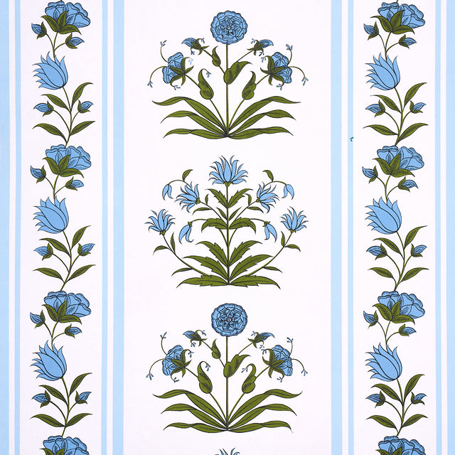 Poppy Stripes blue floral and stripe wallpaper by Marie-Anne Oudejans for Schumacher