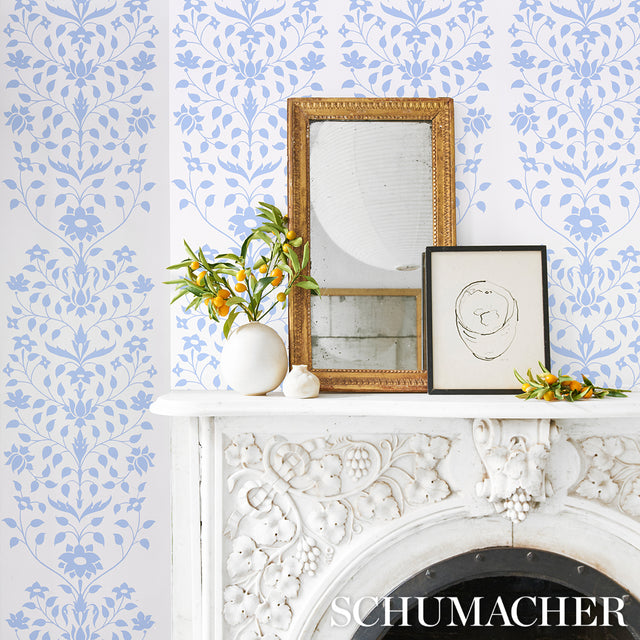 Jaipur Mughal Flower Blue by Schumacher Marie-Anne Oudejans Collection Wallpaper – Schumacher 5014460