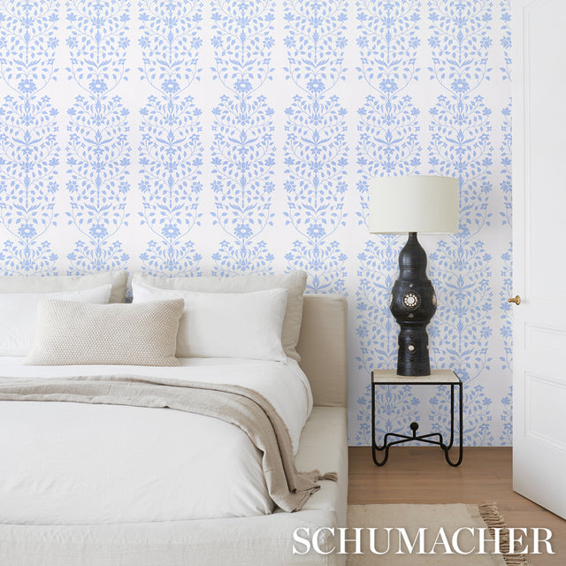 Jaipur Mughal Flower Blue by Schumacher Marie-Anne Oudejans Collection Wallpaper – Schumacher 5014460