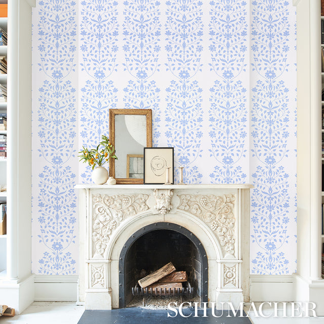 Jaipur Mughal Flower Blue by Schumacher Marie-Anne Oudejans Collection Wallpaper – Schumacher 5014460