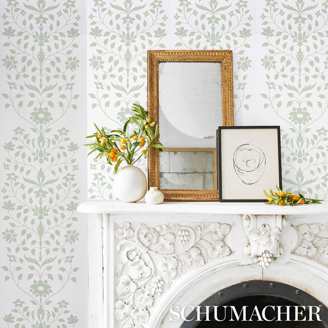 Jaipur Mughal Flower Green by Schumacher Marie-Anne Oudejans Collection Wallpaper – Schumacher 5014461