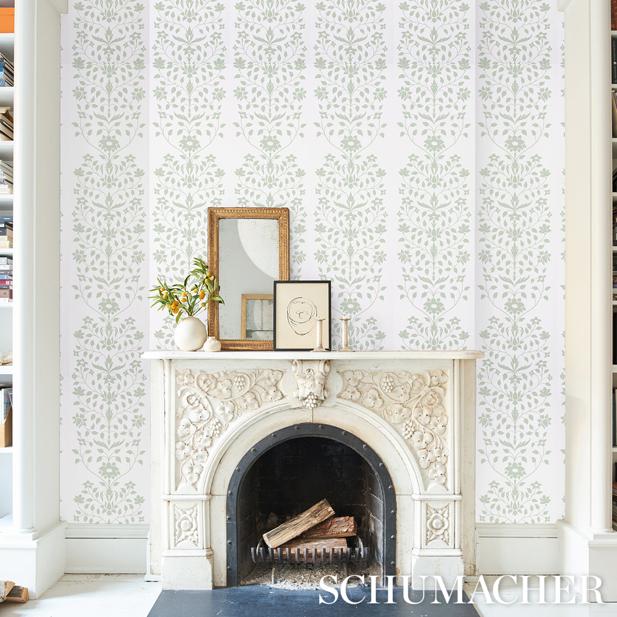 Jaipur Mughal Flower Green by Schumacher Marie-Anne Oudejans Collection Wallpaper – Schumacher 5014461