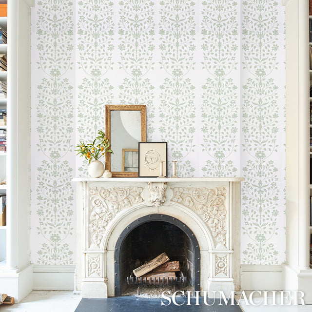 Jaipur Mughal Flower Green by Schumacher Marie-Anne Oudejans Collection Wallpaper – Schumacher 5014461