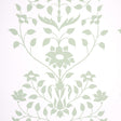Jaipur Mughal Flower wallpaper in green by Schumacher, featuring a stylized floral pattern inspired by Mughal motifs, shown in a modern interior setting.